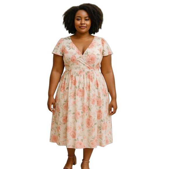 Shein Curve Cottagecore Feminine Ruffled Spaghetti Strap Stretch Floral Dress - Picture 1 of 10